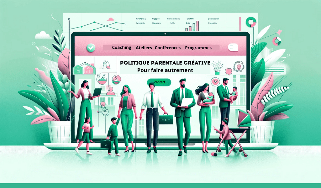 illustration représentant des mères et des pères dans un environnement de travail épanouissant.